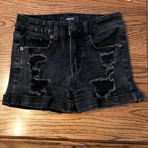 Aero Black Distressed Denim Shorts